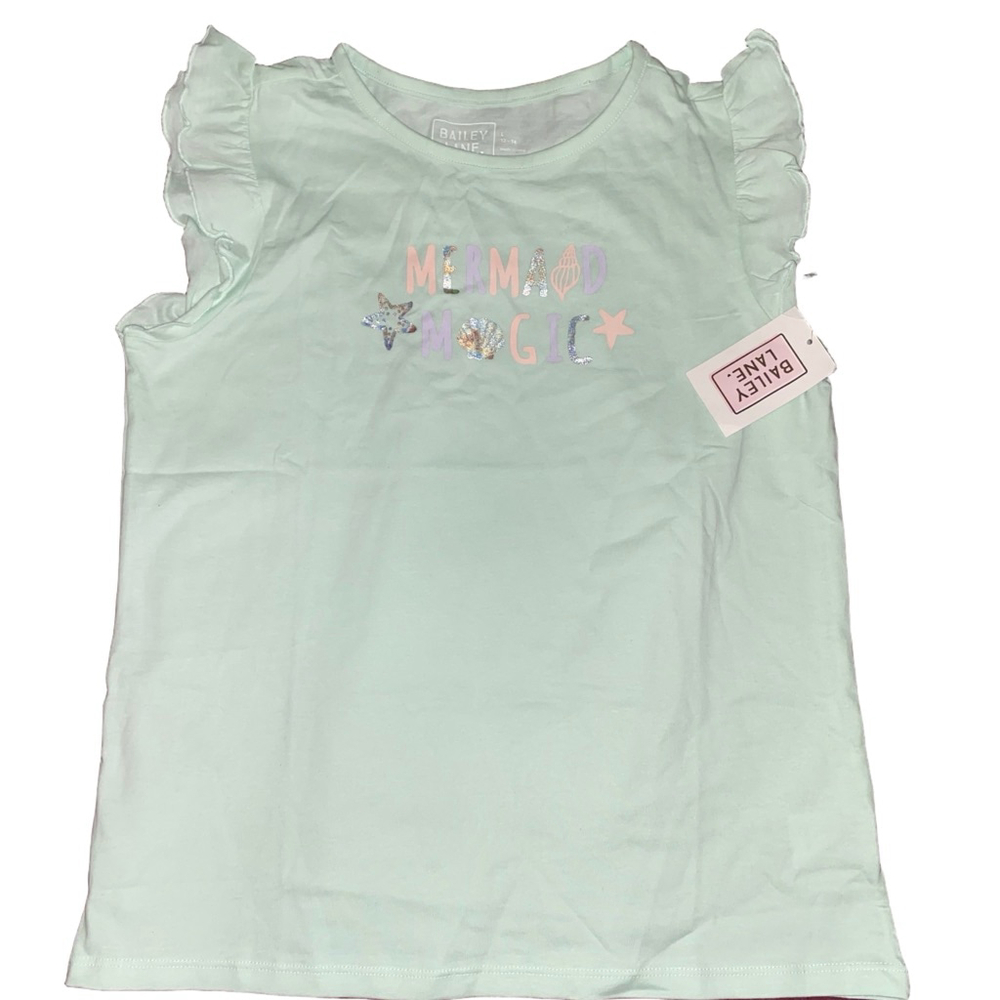 Girls Bailey Lane Light Green Mermaid Magic Short Flutter Sleeve Tee L NWT